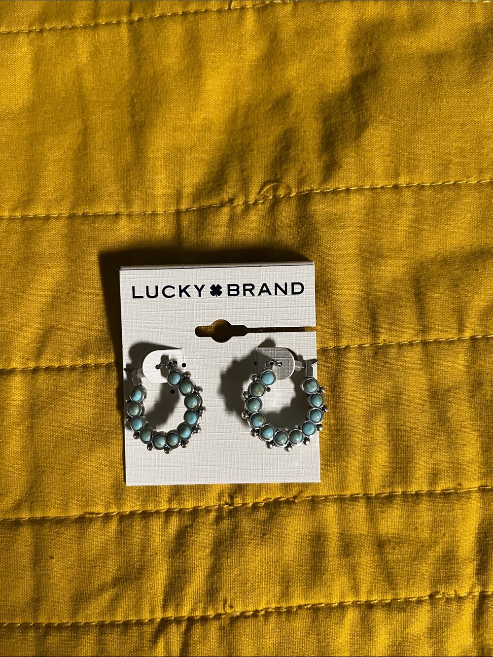 Lucky Brand Turquoise Beaded Hoop Earrings with Silver Accents - Picture 1 of 1